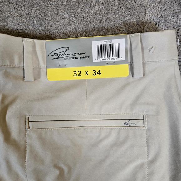 NWT GREG NORMAN Men's 32 X 34 Golf Pants Light Khaki Flat Front Microfiber - Picture 6 of 11